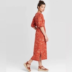 NWT Universal Thread Red Floral Puff Sleeve Midi Dress - Size S
